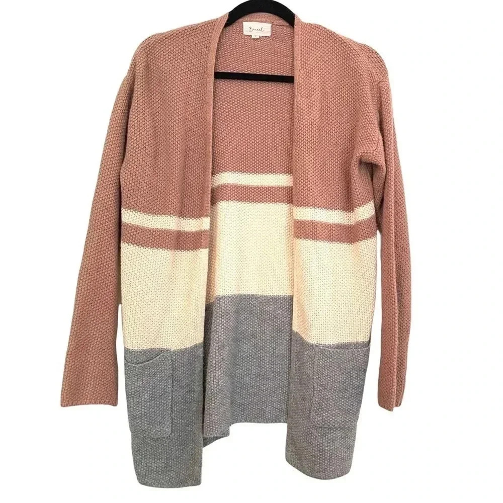 Becaal Long Sleeve Colorblock Cardigan Sweater Cozy Knit Stripes